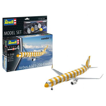 KIT PARA MONTAR REVELL MODEL SET AVIÃO AIRBUS A321-200 CONDOR 1/144 52 PEÇAS COMPLETO COM TINTAS COLA E PINCEL REV 63788